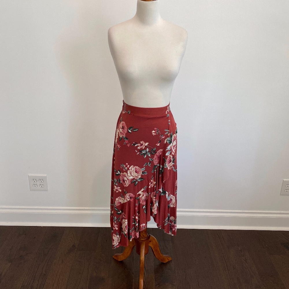 A. OK Floral Faux Wrap Knit Skirt